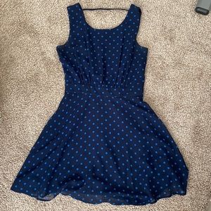 XXI Blue Polka Dot Fit & Flair Dress, EUC